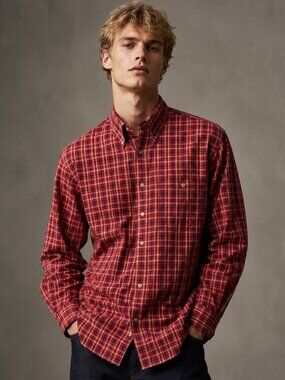 Plaid Shirt Red Button-Down Casual L